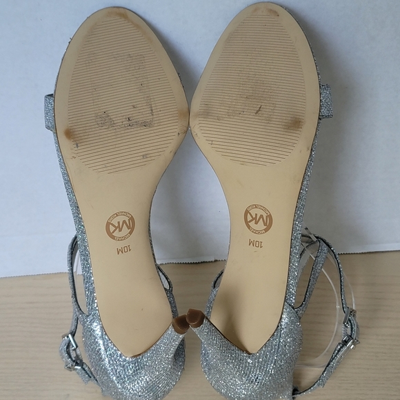 Michael Kors Ava Mid Heel Strappy Silver Glitter Sandals Heels PV19H Size 10M - Picture 12 of 16